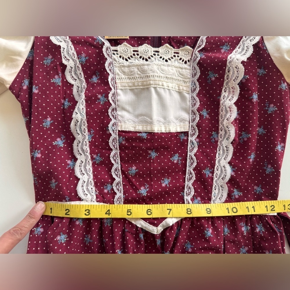 Vintage 70s 80s GUNNE SAX Red Floral Maxi Peasant Prairie Cottage Core Dress - Picture 13 of 15